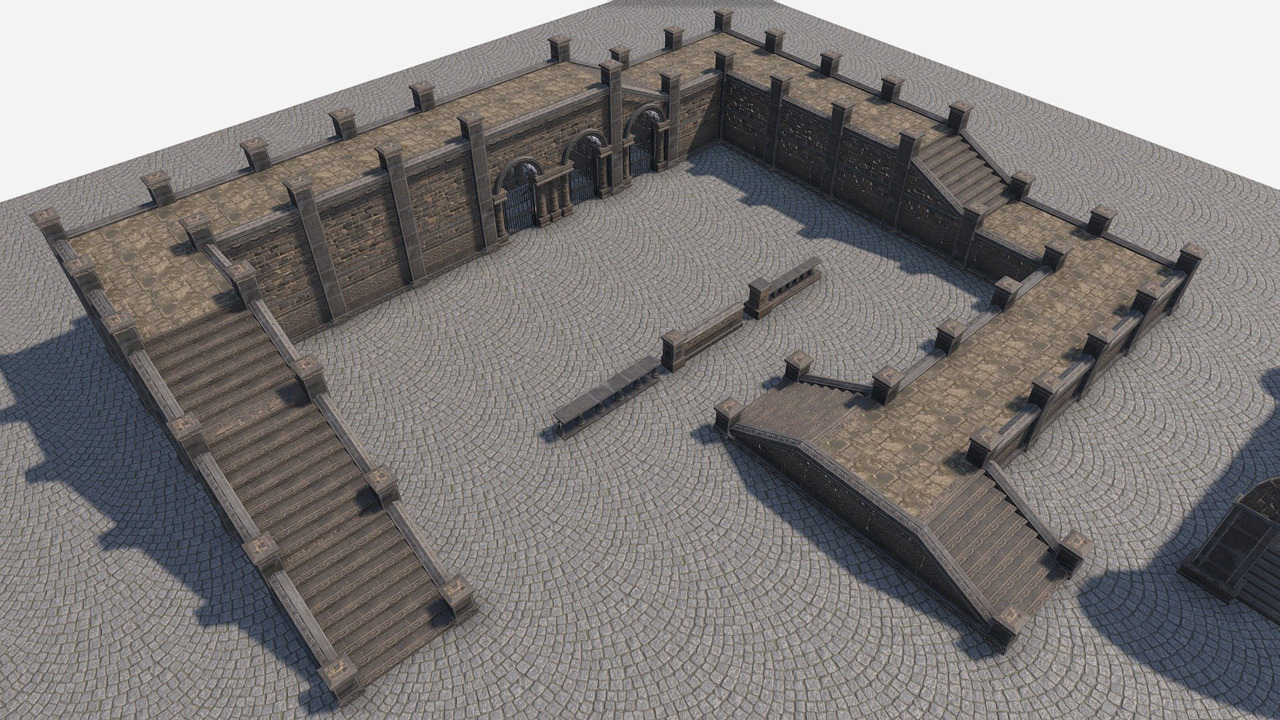 Pachet modular Courtyard de la Unity Asset Store.