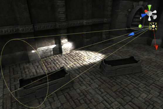 Efectul unei lumini spot în scena Unity