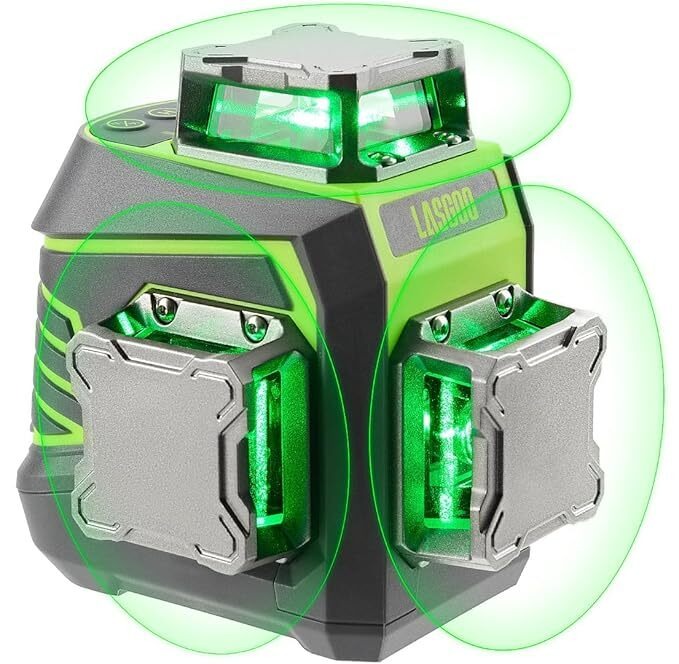 Nivel laser 3x360°, autonivelare, laser 3D cu linie încrucișată verde pentru construcții și agățat imagini, baterie reîncărcabilă, telecomandă, suport rotativ magnetic inclus - LG-3Dx